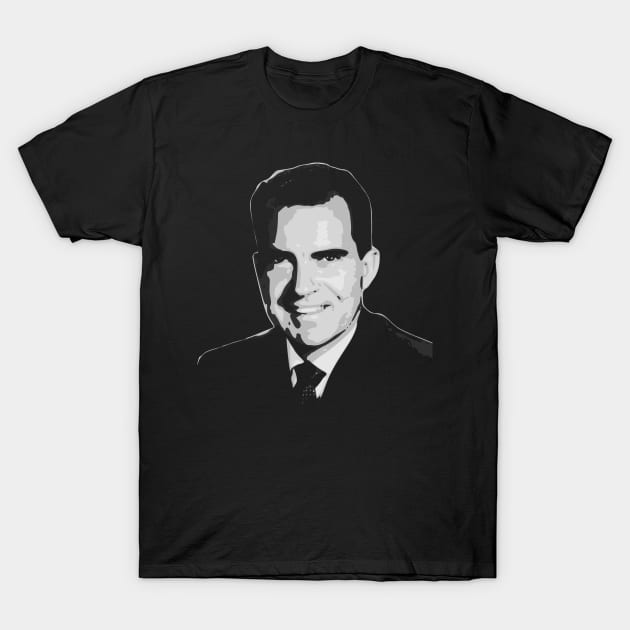 Richard Nixon Black and White T-Shirt by Nerd_art